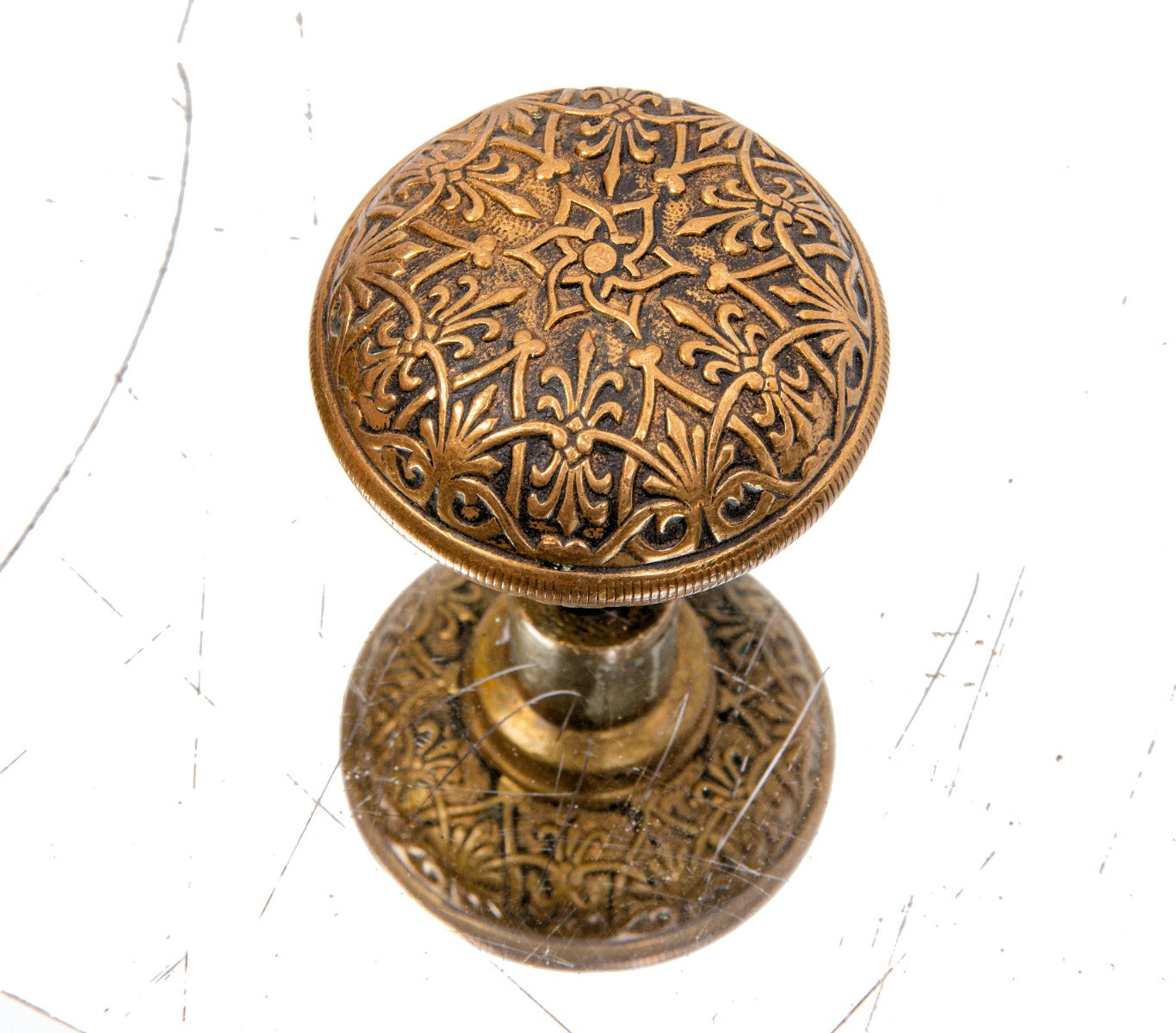 late 1870s original salvaged chicago ornamental cast bronze yale & towne "gothic" doorknob with knurled banded rim