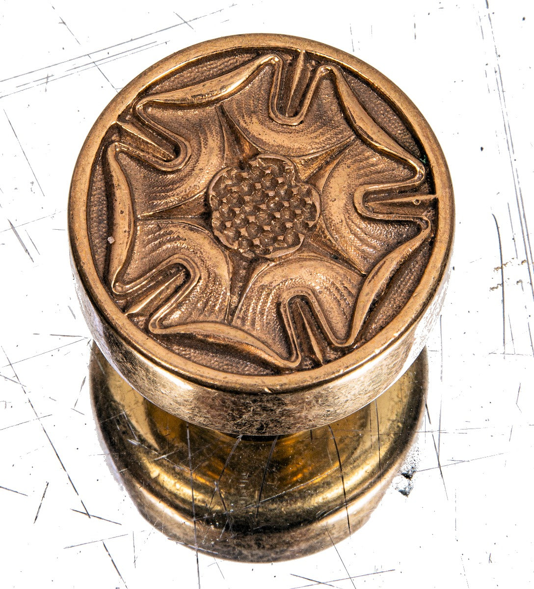 unusual heavy ornamental cast bronze drum-shaped late 19th or early 20th century yale & towne "hatton" pattern antique doorknob