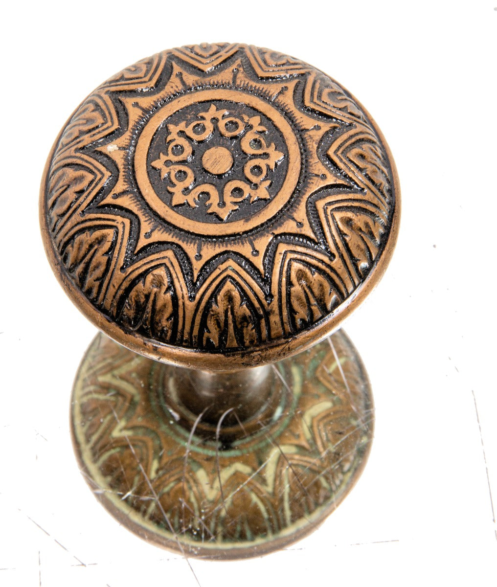 impressive 19th century american victorian-era salvaged chicago ornamental cast brass "sunburst" pattern corbin doorknob
