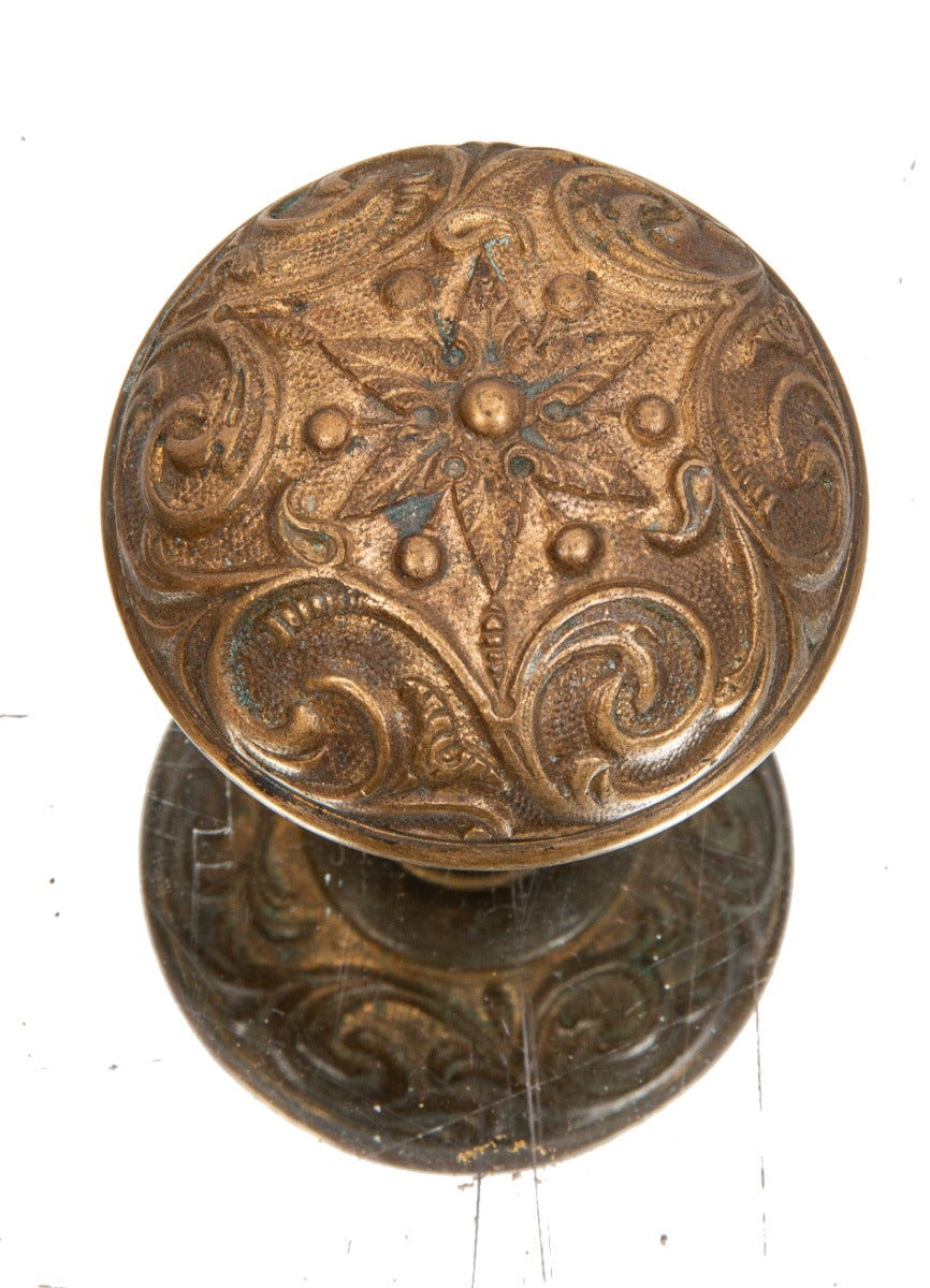 finely cast 19th century ornamental cast brass late 1870s brandford lock works doorknob with banded rim