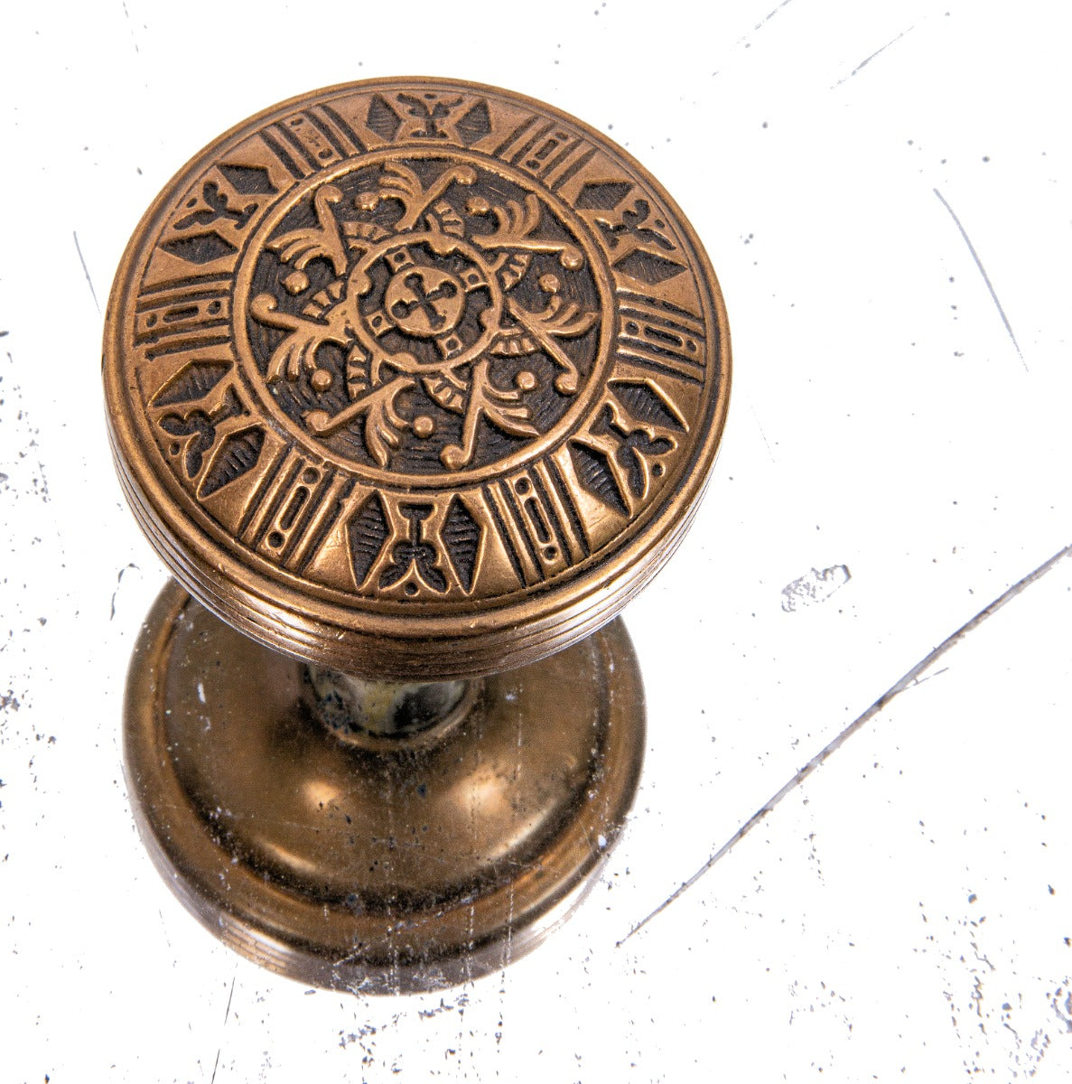 1880s single salvaged chicago antique american cast brass residential doorknob with nicely aged patina