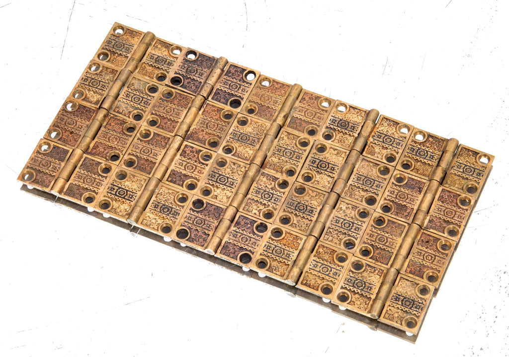 original hard to find matching 19th century ornamental cast brass "ivy" pattern eastlake style residential shutter hinges