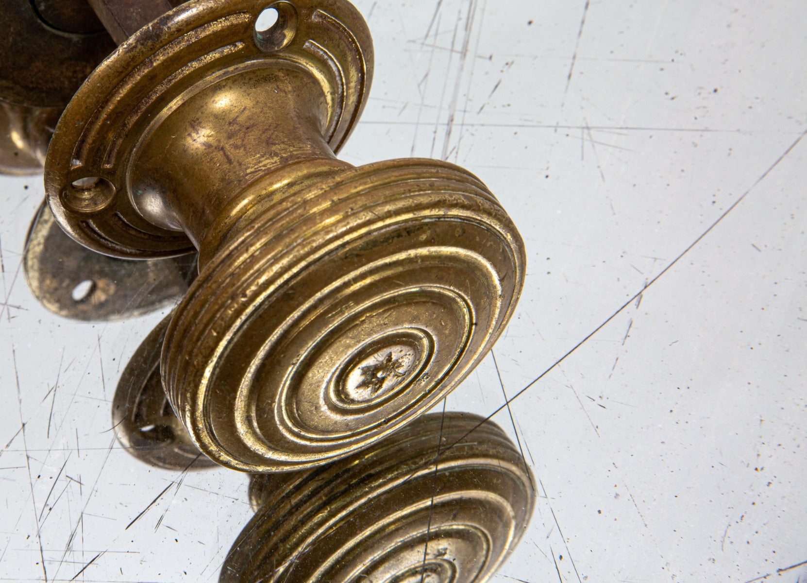 matching set of 19th century original heavy cast brass pullman sleeping car adlake doorknobs and rosettes