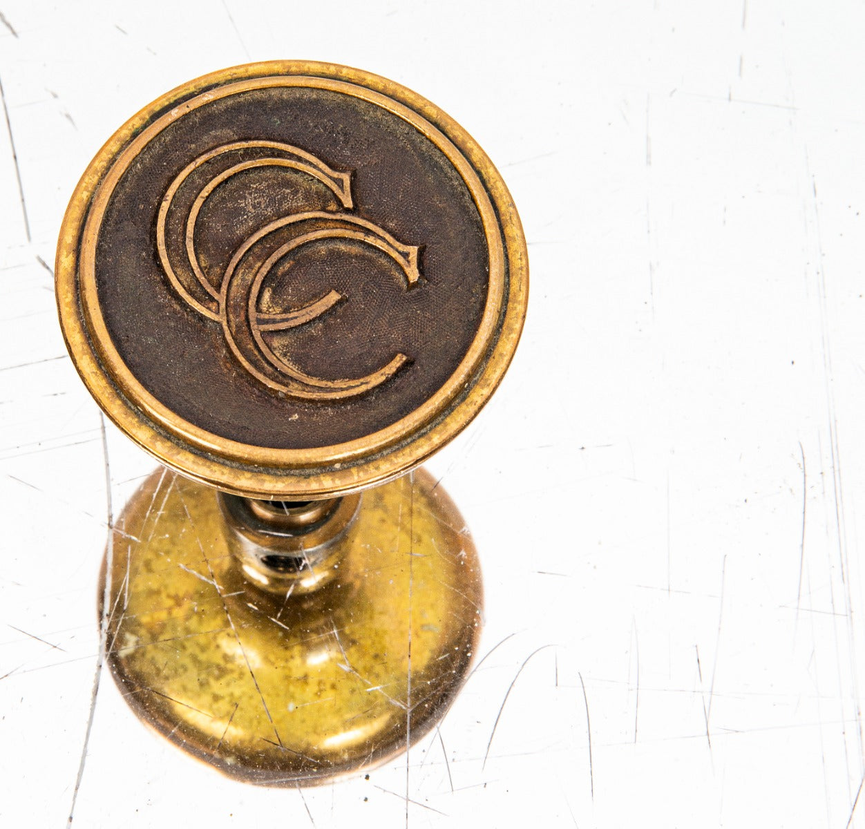 one of two early 20th century interior cast bronze monogrammed covenant club building doorknobs