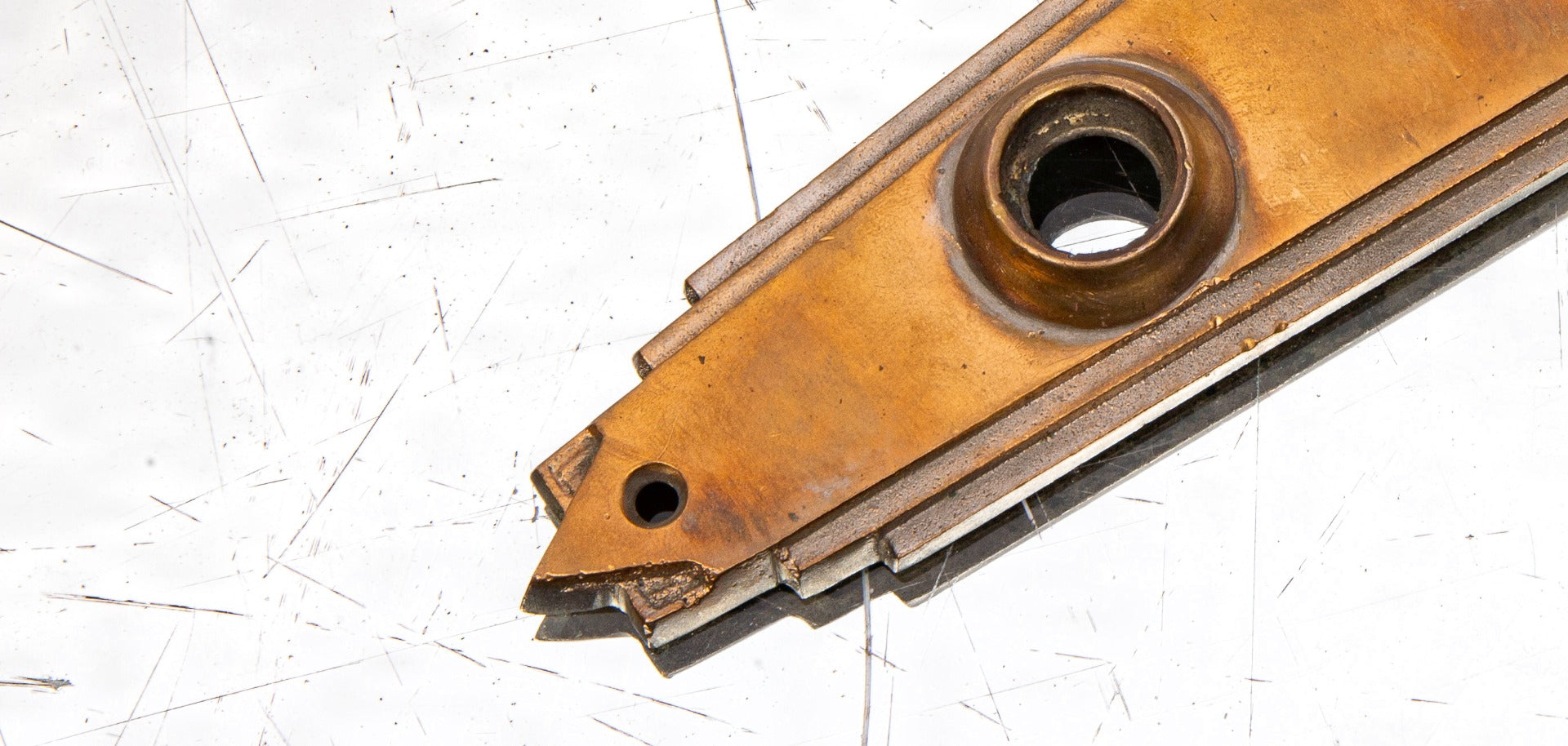 exceptional american art deco skyscraper style "detroit" pattern cast bronze streamlined entrance doorknob backplate