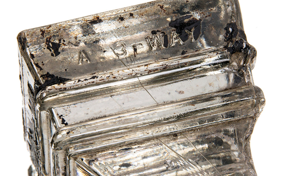 rare all original and completely intact early 20th century reinforced concrete sidewalk solid "no. 4" standard square pendant glass prism