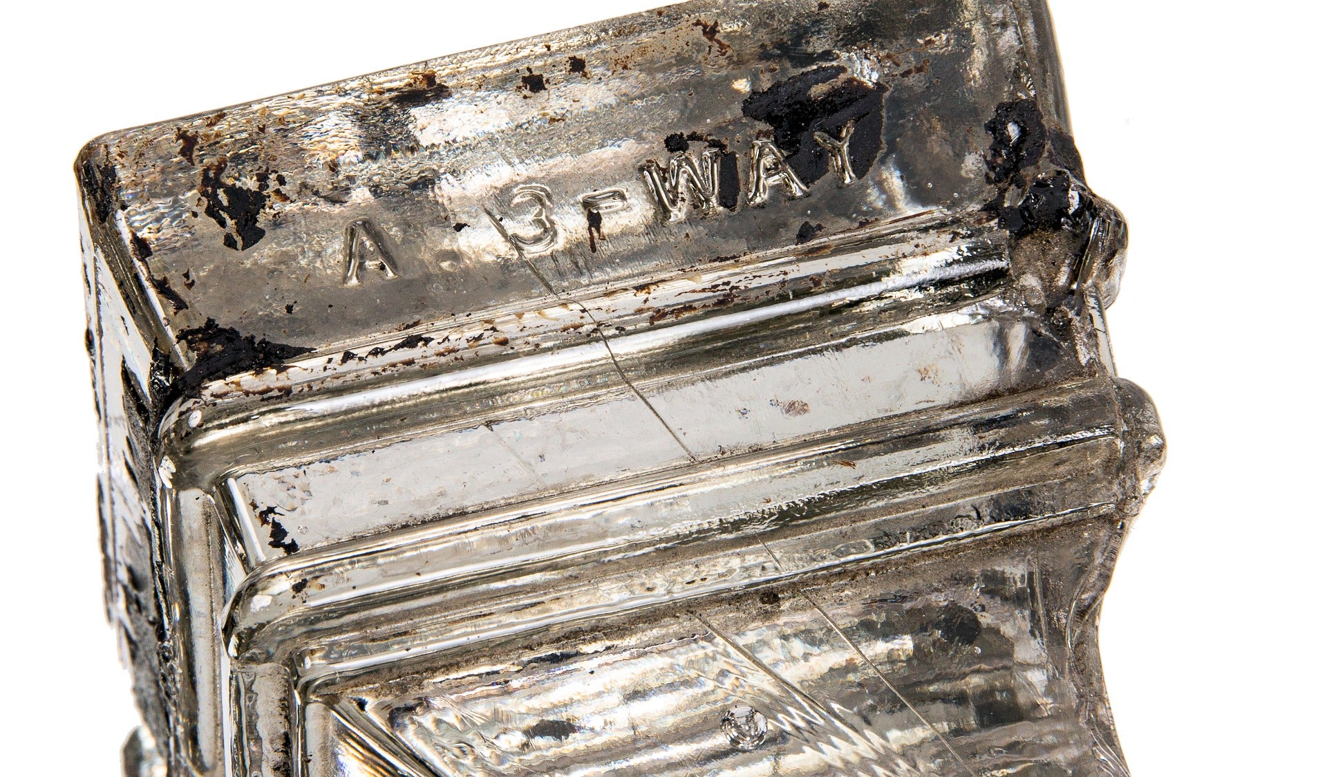 rare all original and completely intact early 20th century reinforced concrete sidewalk solid "no. 4" standard square pendant glass prism