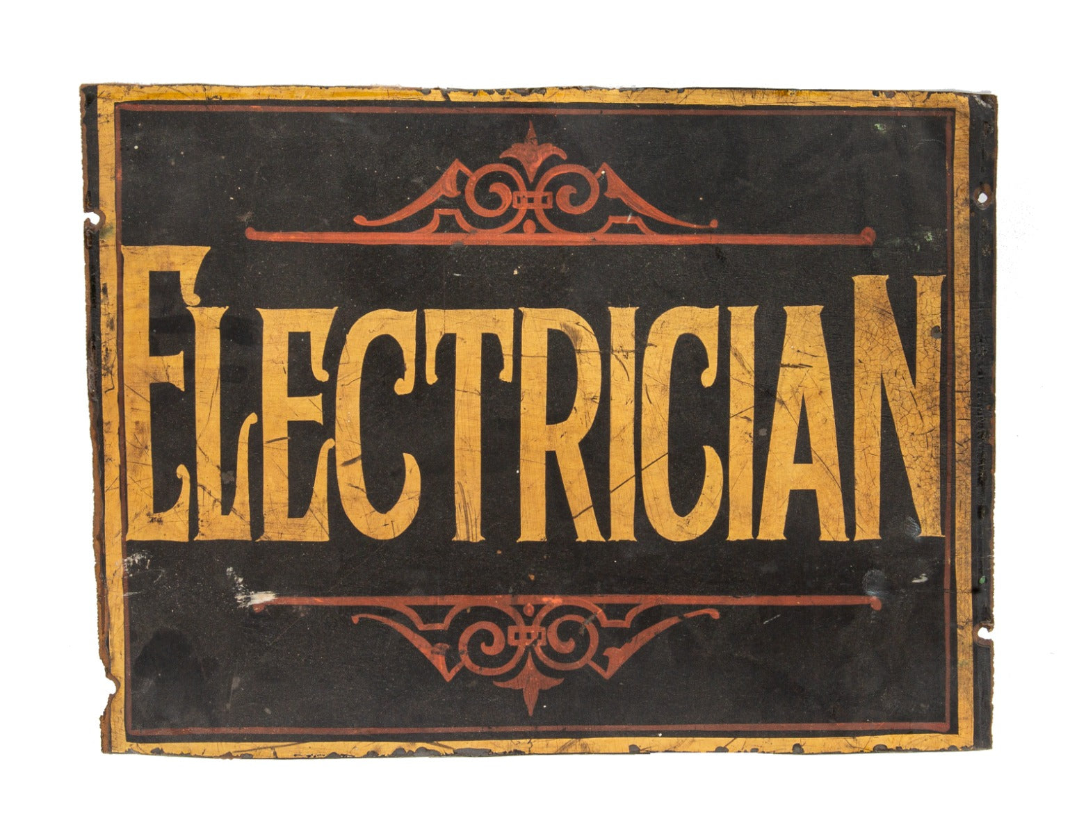rare all original late 19th or early 20th century hand-painted american folk art "electrician" advertising or trade sign