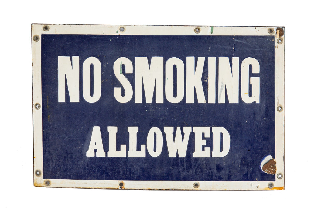 rare 1900s salvaged new york city subway cobalt blue porcelain enameled "no smoking" sign