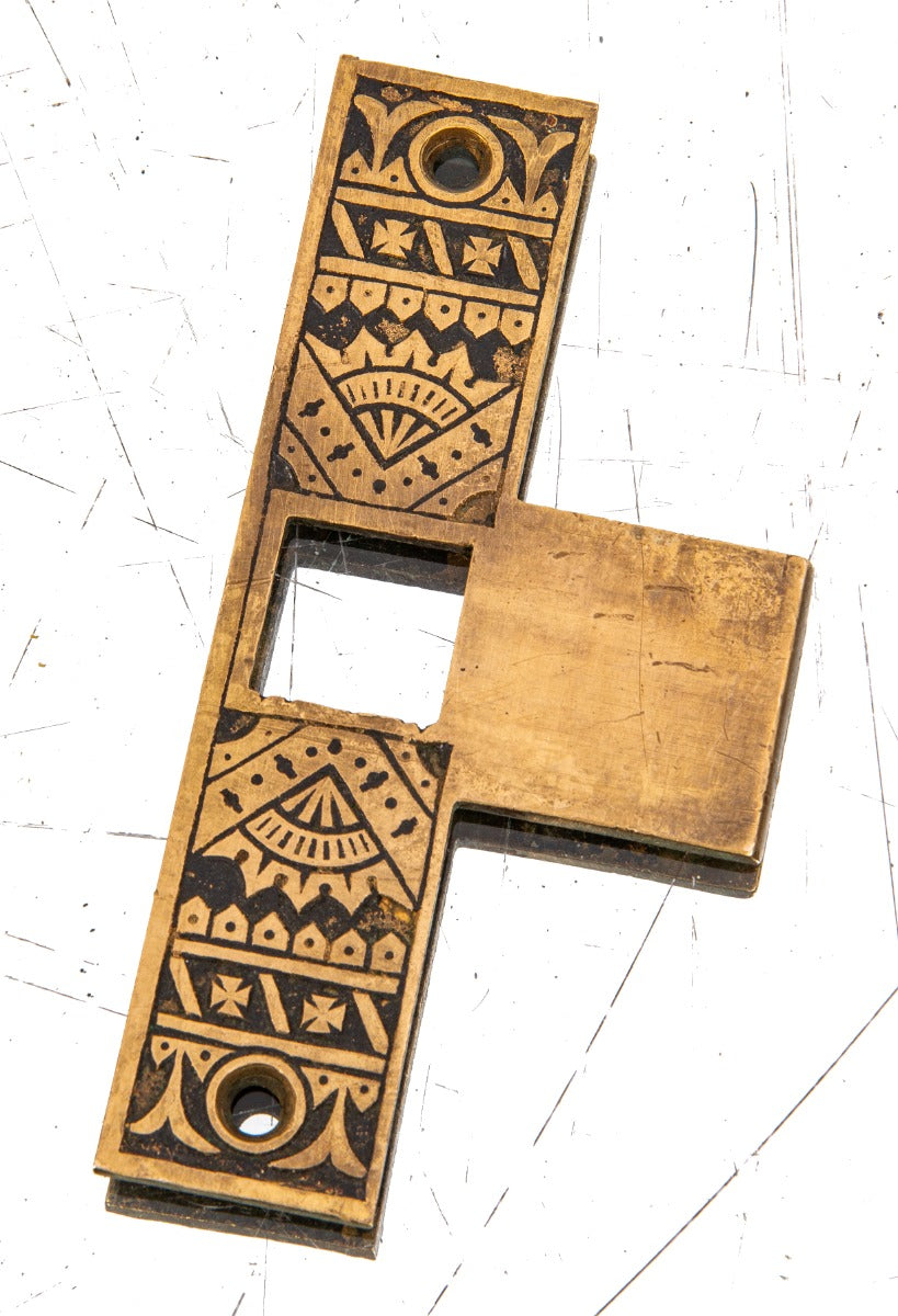 19th century american eastlake style salvaged chicago cast bronze "oriental" pattern entrance door catch or strike plate