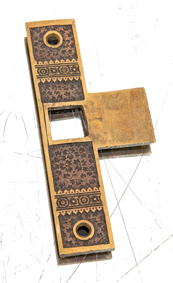 original hatrd to find 188's american eastlake style ornamental cast bronze "ivy" pattern entrance door mortise lock catch or strike plate