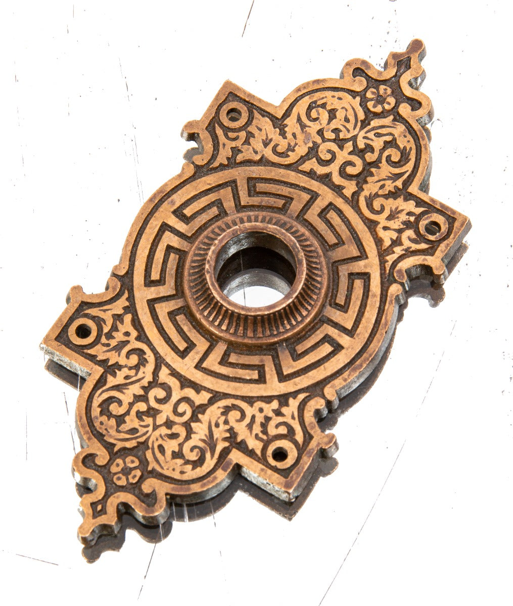 distinctive 1870s ornamental cast bronze exterior residential doorbell push button escutcheon