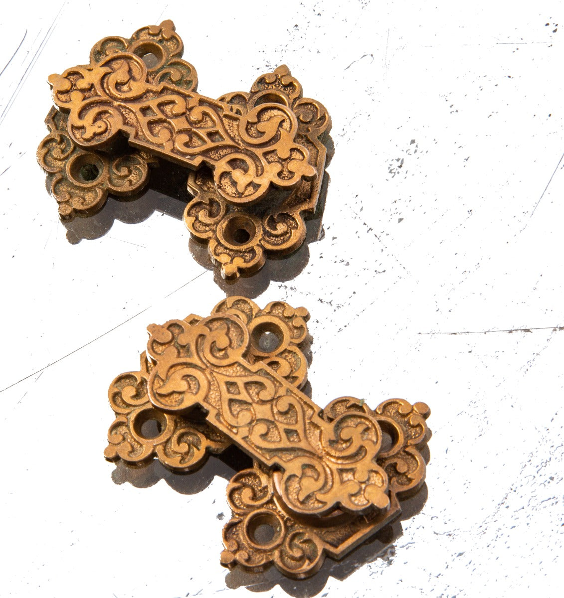 matching set of original salvaged chicago 1870s high victorian cast bronze interior shutter door latches