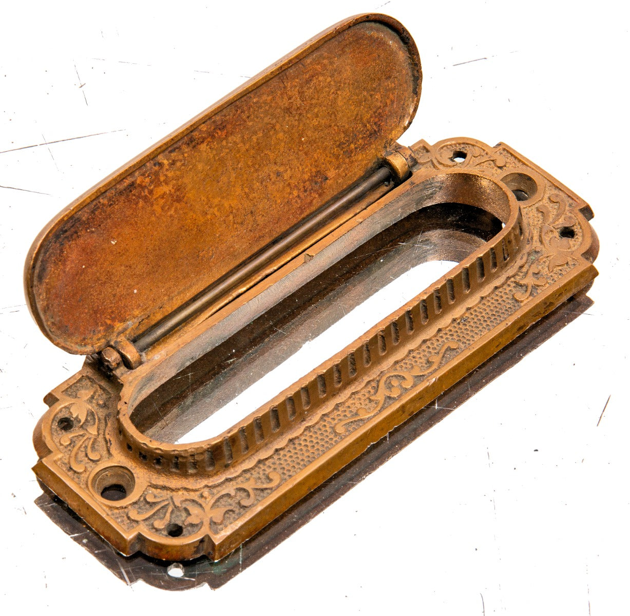 original 1870s high victorian ornamental cast bronze american residential entrance door "letters" mail slot