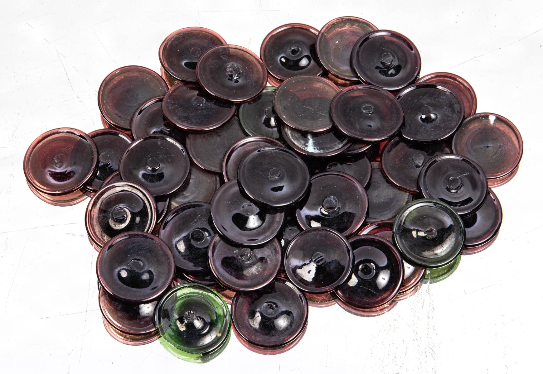 large lot of original 1880s american victorian era salvaged chicago purple pontiled glass window rondels