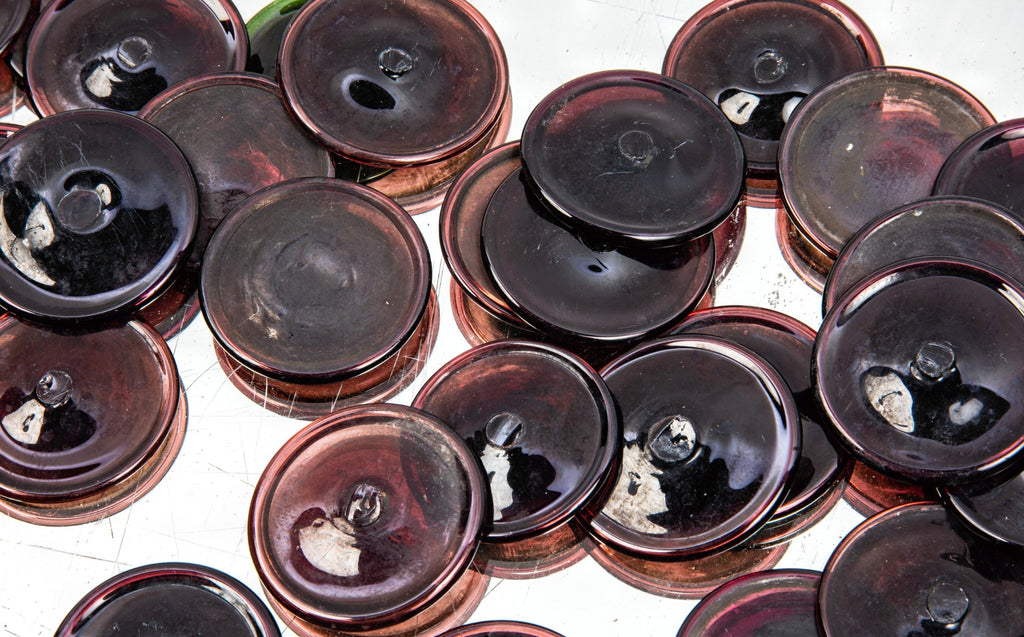 large lot of original 1880s american victorian era salvaged chicago purple pontiled glass window rondels