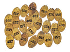 large lot of early 20th century ywca hotel heavy stamped brass guest room door key fobs with black enameled numbers