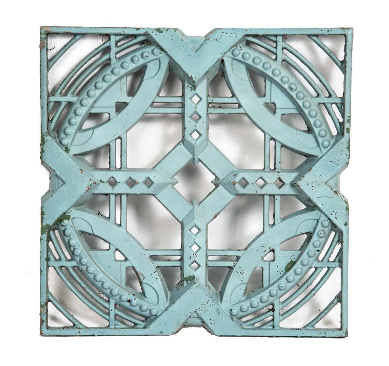 1960 american prairie school style light blue enameled cast aluminum john dekoven hill-designed reticulated modular grille or screen
