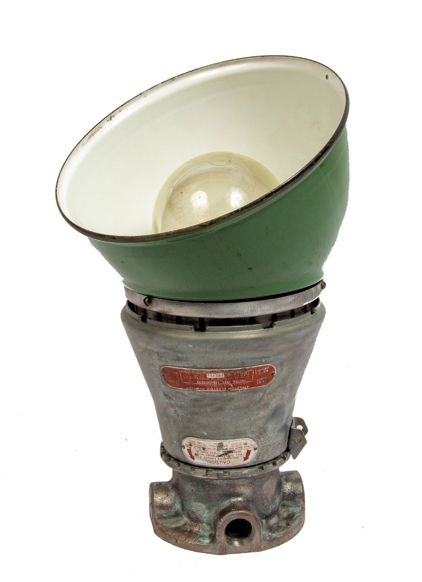 single depression-era salvaged chicago wrigley chewing gum factory "explosion proof" green porcelain enameled pendant light