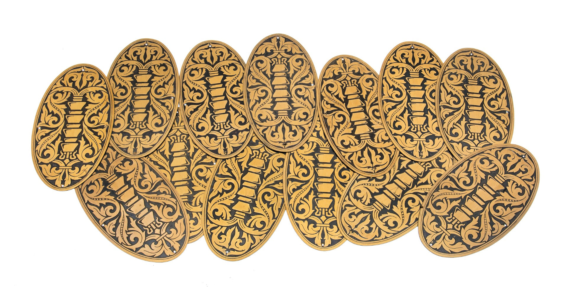 large lot of 13 matching heavy stamped bronze holabird and roche lasalle hotel elevator door decorative panels