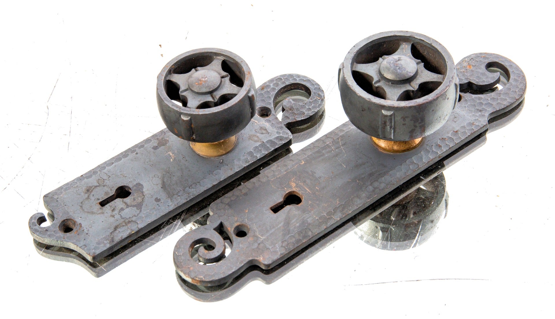 original 1888 ornamental cast iron interior rookery office building custom-designed hardware with bower-barff finish largely intact