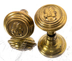 matching set of original early 20th century cast brass "christopher columbus" figural guest room hotel doorknobs