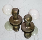 rare late 19th or early 20th century salvaged new york city mansion lavatory milk glass towel rod with unuusual ball finials