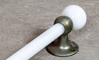 rare late 19th or early 20th century salvaged new york city mansion lavatory milk glass towel rod with unuusual ball finials