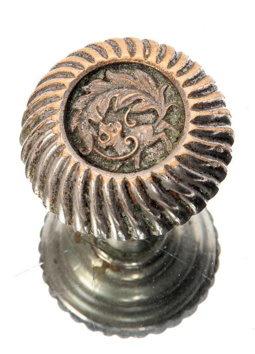 original late 19th century ornamental cast bronze "empire" pattern p. & f. corbin doorknob with partially intact nickel-plated finish