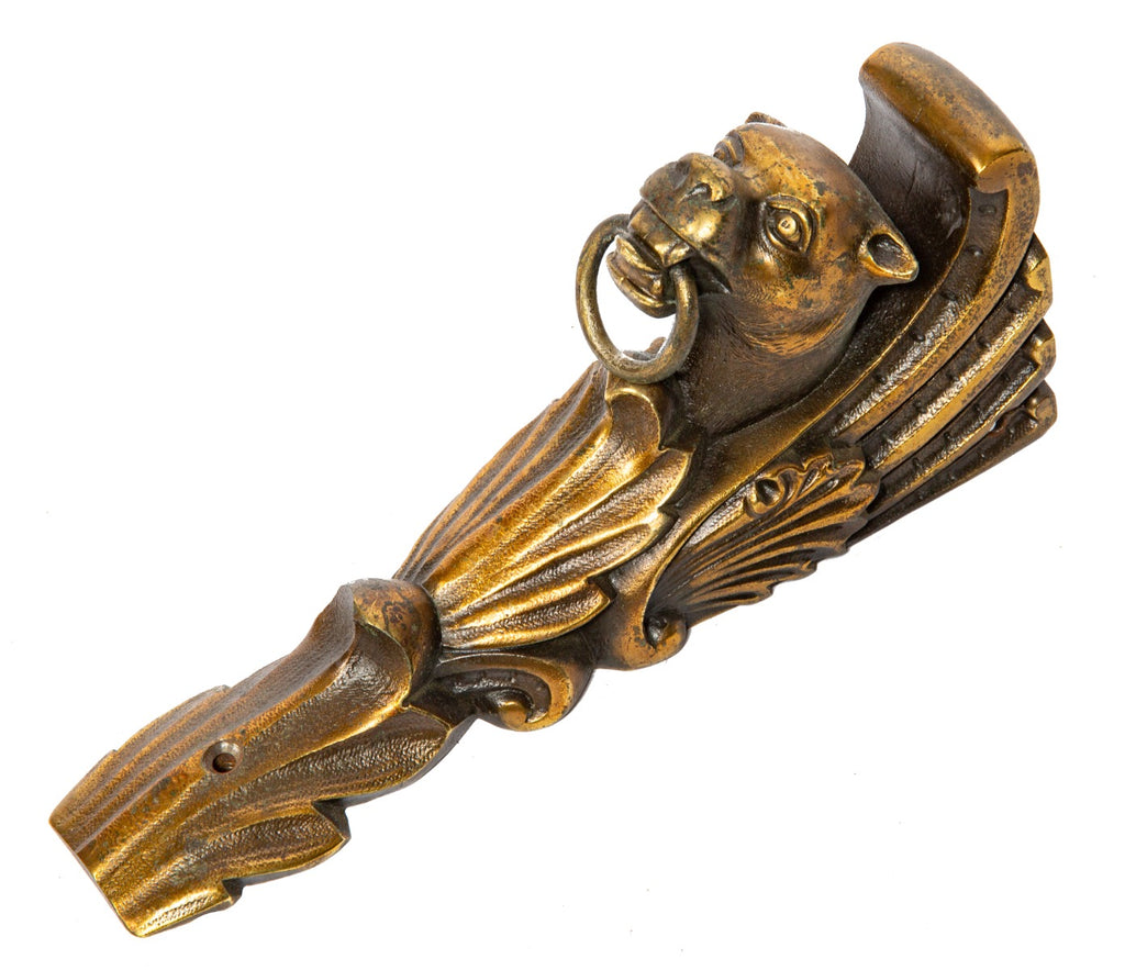 rare 1880s original salvaged chicago ornamental cast iron dawson brothers fireplace mantel figural bracket with original brass-plated finish