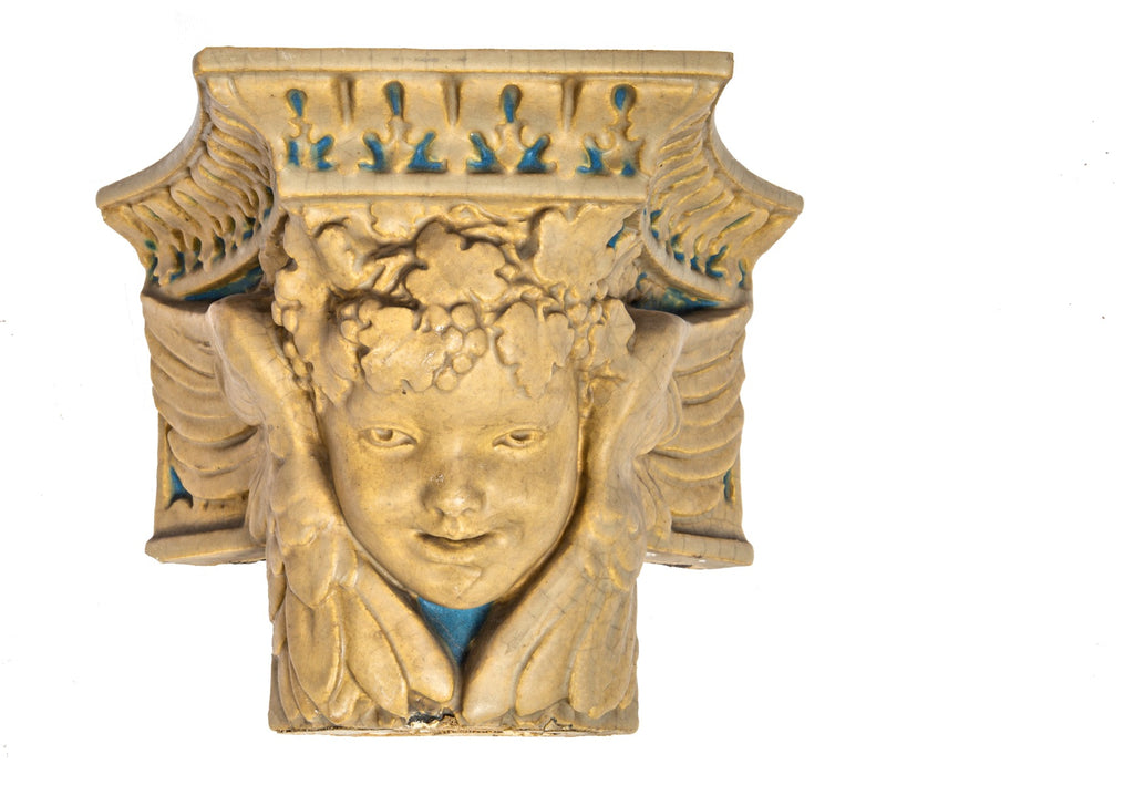rare original early 20th century rookwood faience vellum-glazed winged cherub from la salle hotel wine room