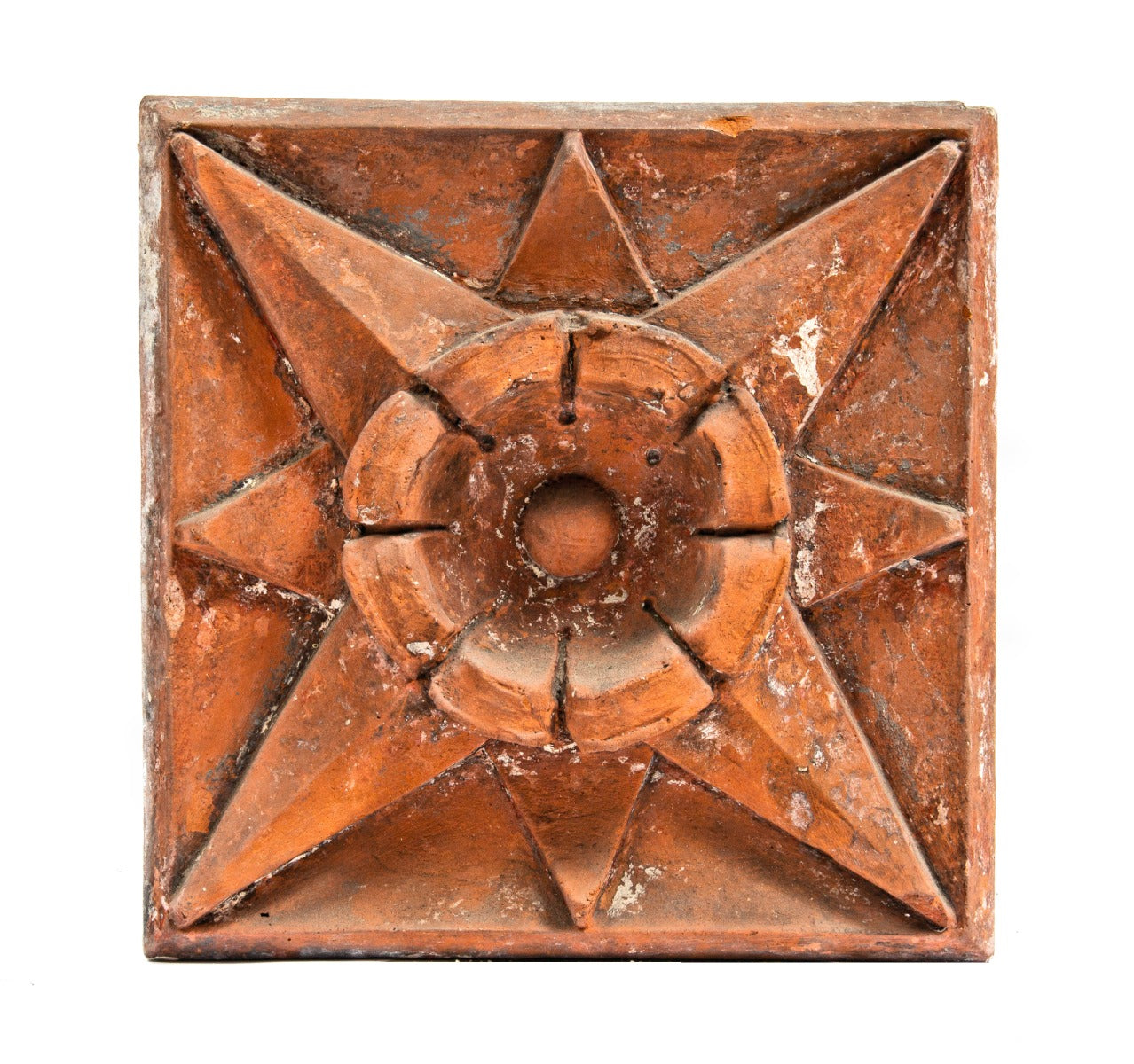 unusual late 1870s chicago terra cotta company unglazed commerical building terra cotta block with 8-pointed star