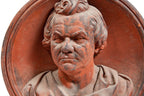 rare life-sized red glazed terra cotta rondel of stephen a. douglas salvaged from flanders and zimmerman chicago school