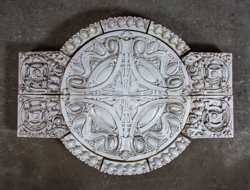 1920s original and intact white glazed sullivanesque style exterior chicago commerical building rondel assembly