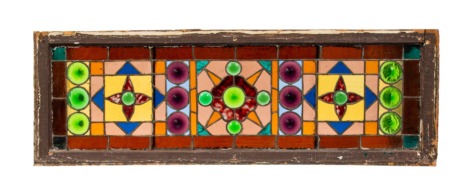 stunning 1880s salvaged chicago interior residential stained glass transom window bedecked with oversized rondels