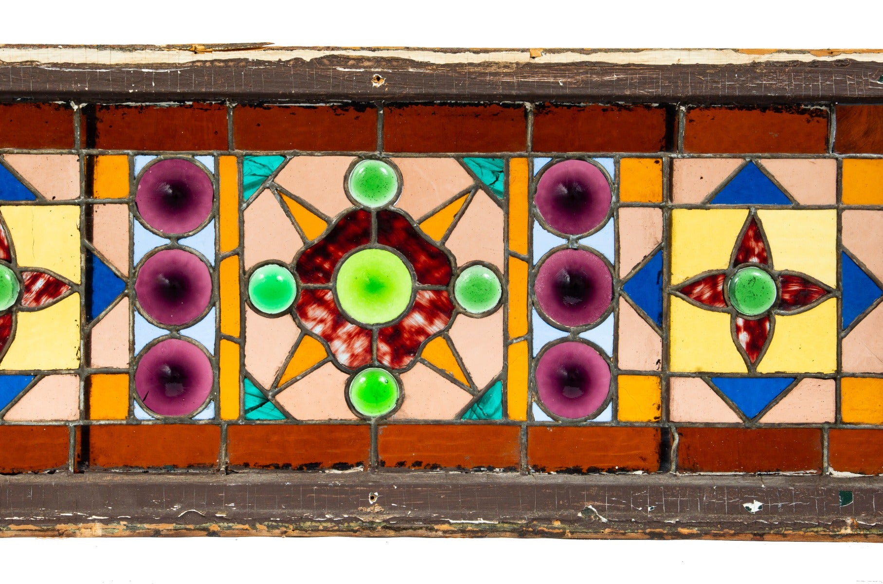 stunning 1880s salvaged chicago interior residential stained glass transom window bedecked with oversized rondels