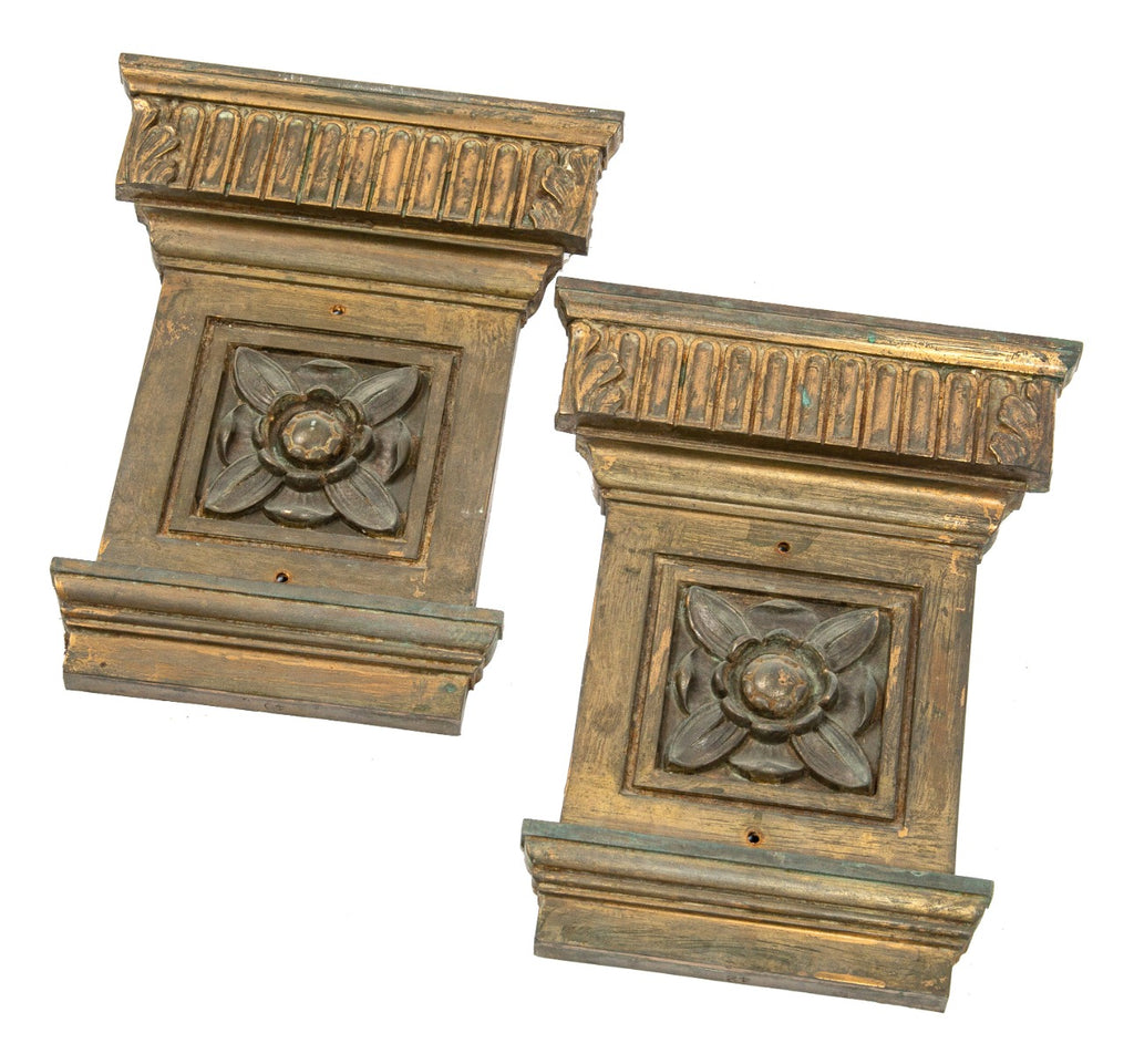 two matching heavy cast bronze neoclassical style column pilasters salvaged from a holabird and roche commerical building