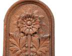 uniquely shaped early 1880s northwestern terra cotta "tombstone" commerical building ornament with floral motifs