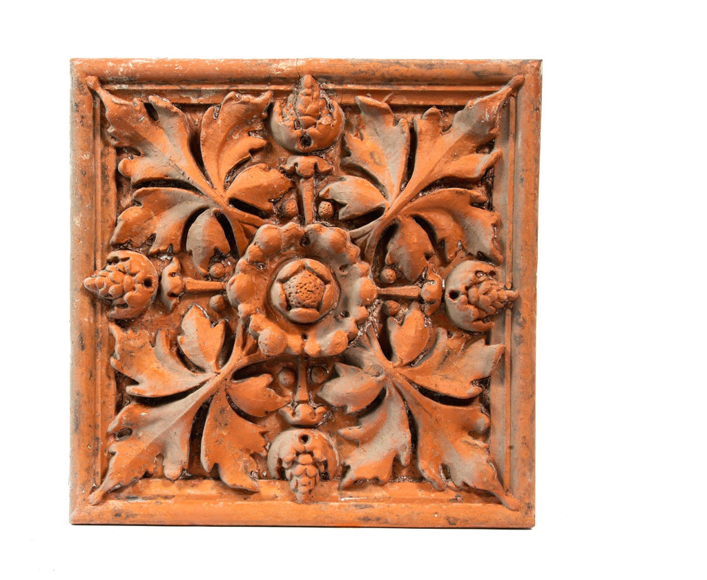 early 1880s heavily ornamented northwestern terra cotta company red slip glaze terra cotta panel