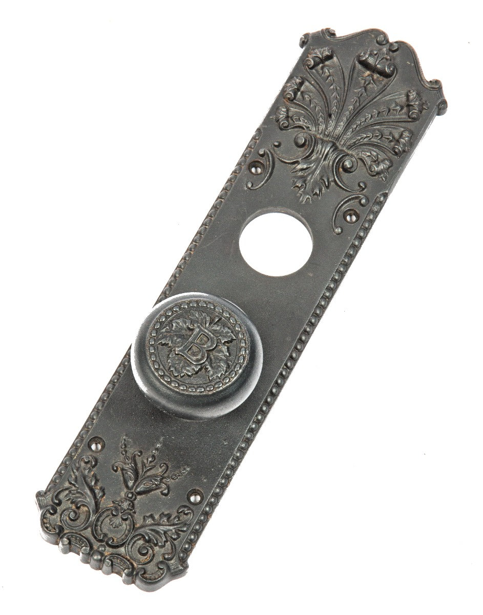 solon spencer beman-designed ornamental cast iron 1890s pabst commerical building doorknob and backplate