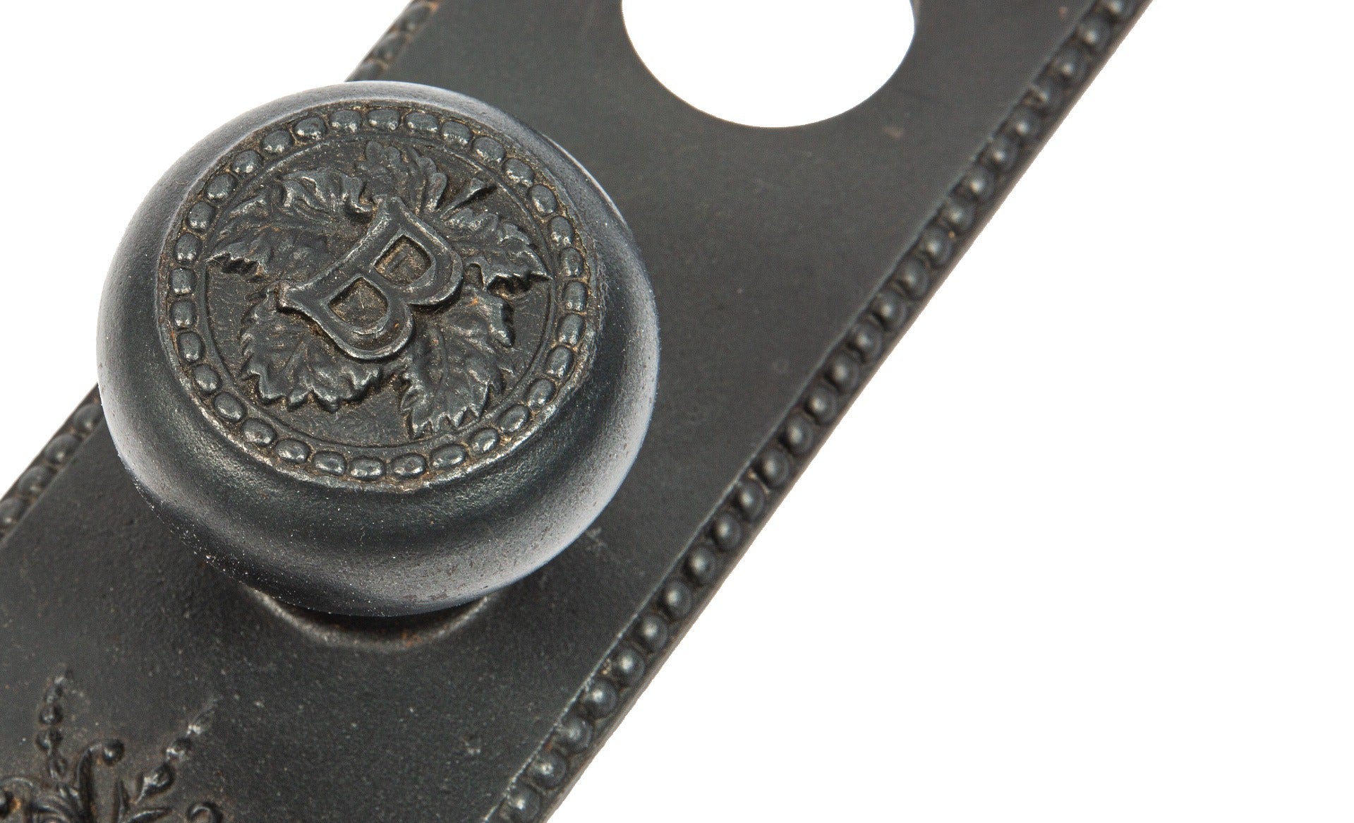 solon spencer beman-designed ornamental cast iron 1890s pabst commerical building doorknob and backplate