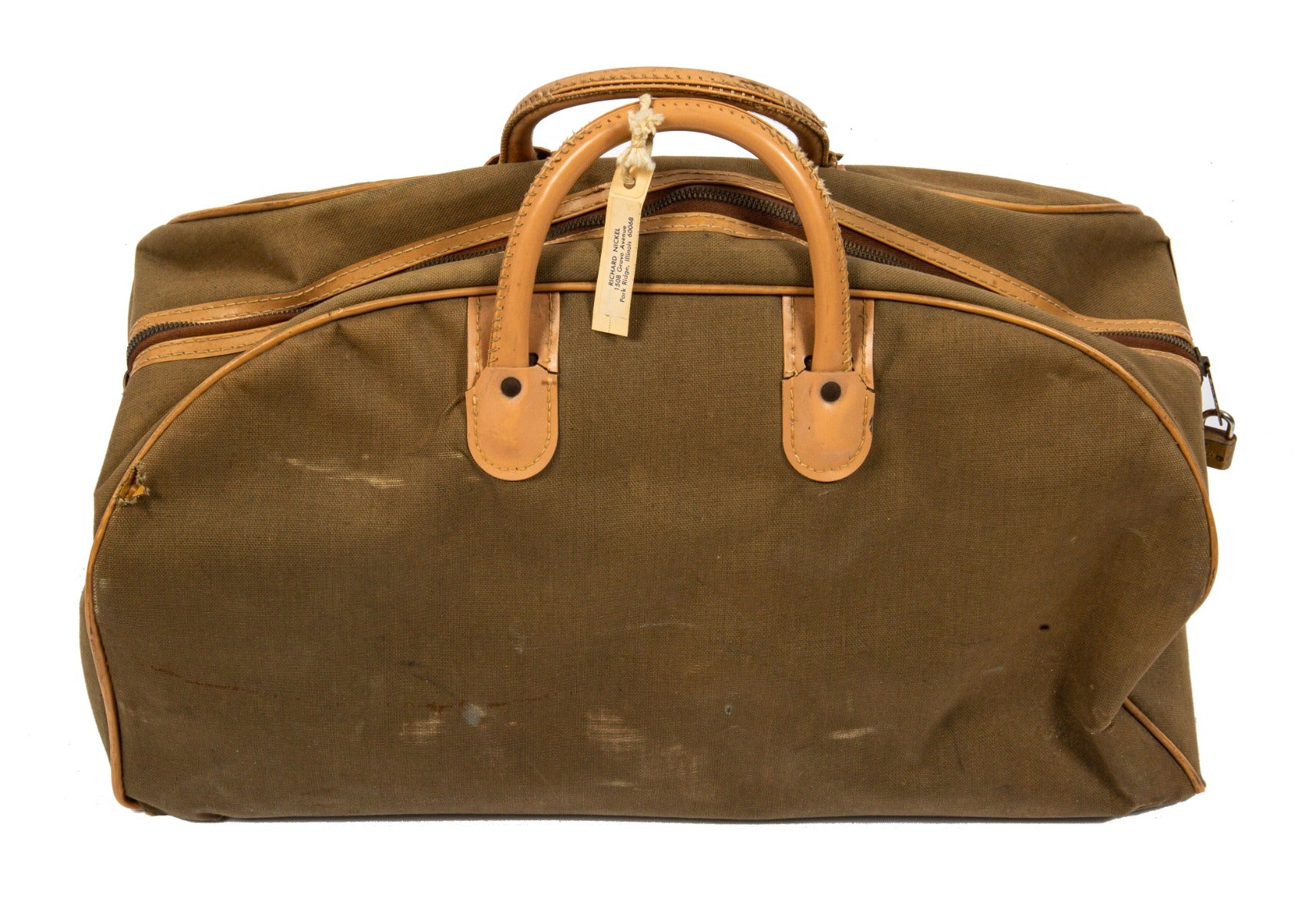richard nickel's 1950s-1960s audio equipment carrying case with carefully labeled cables, microphones, and speaker