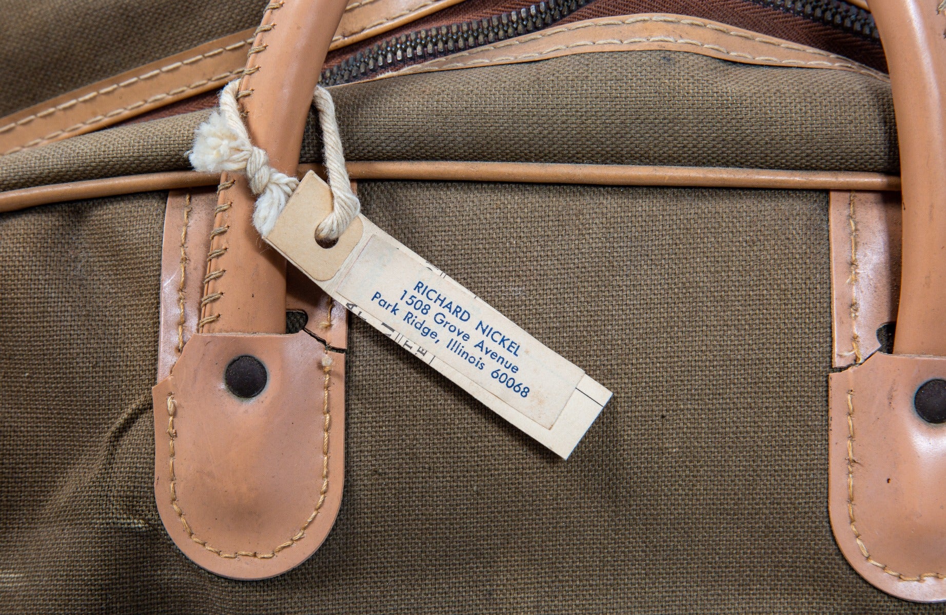 richard nickel's 1950s-1960s audio equipment carrying case with carefully labeled cables, microphones, and speaker