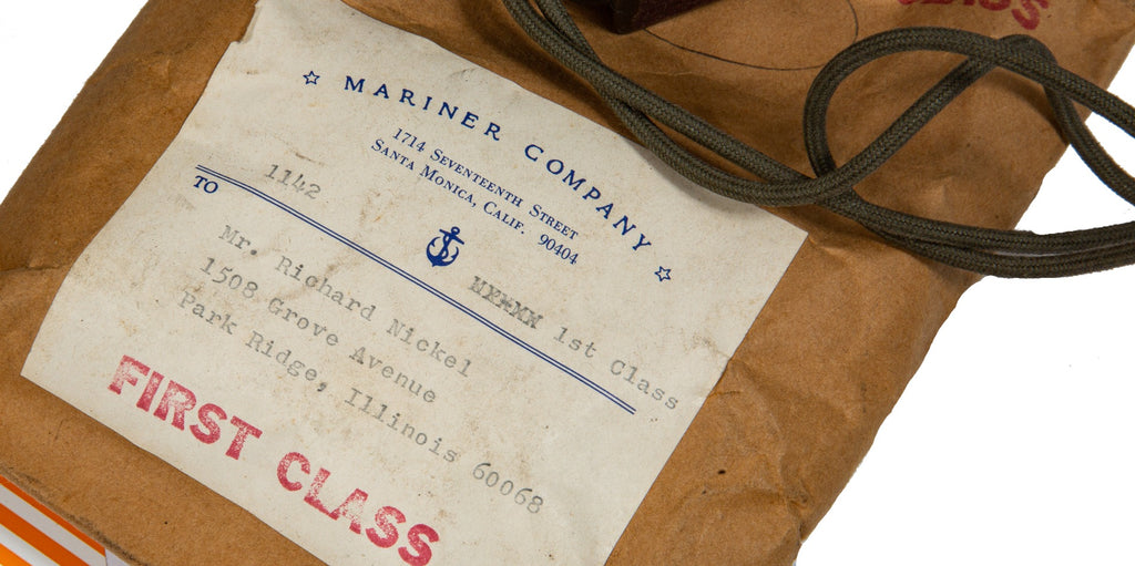 richard nickel's 1950s-1960s audio equipment carrying case with carefully labeled cables, microphones, and speaker