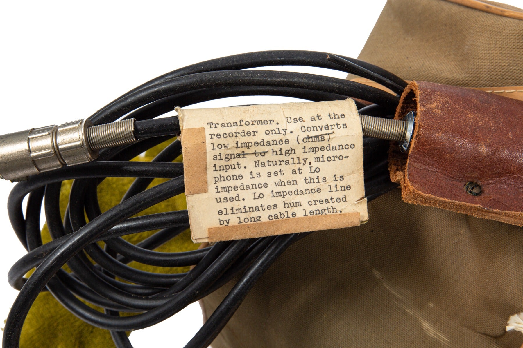 richard nickel's 1950s-1960s audio equipment carrying case with carefully labeled cables, microphones, and speaker
