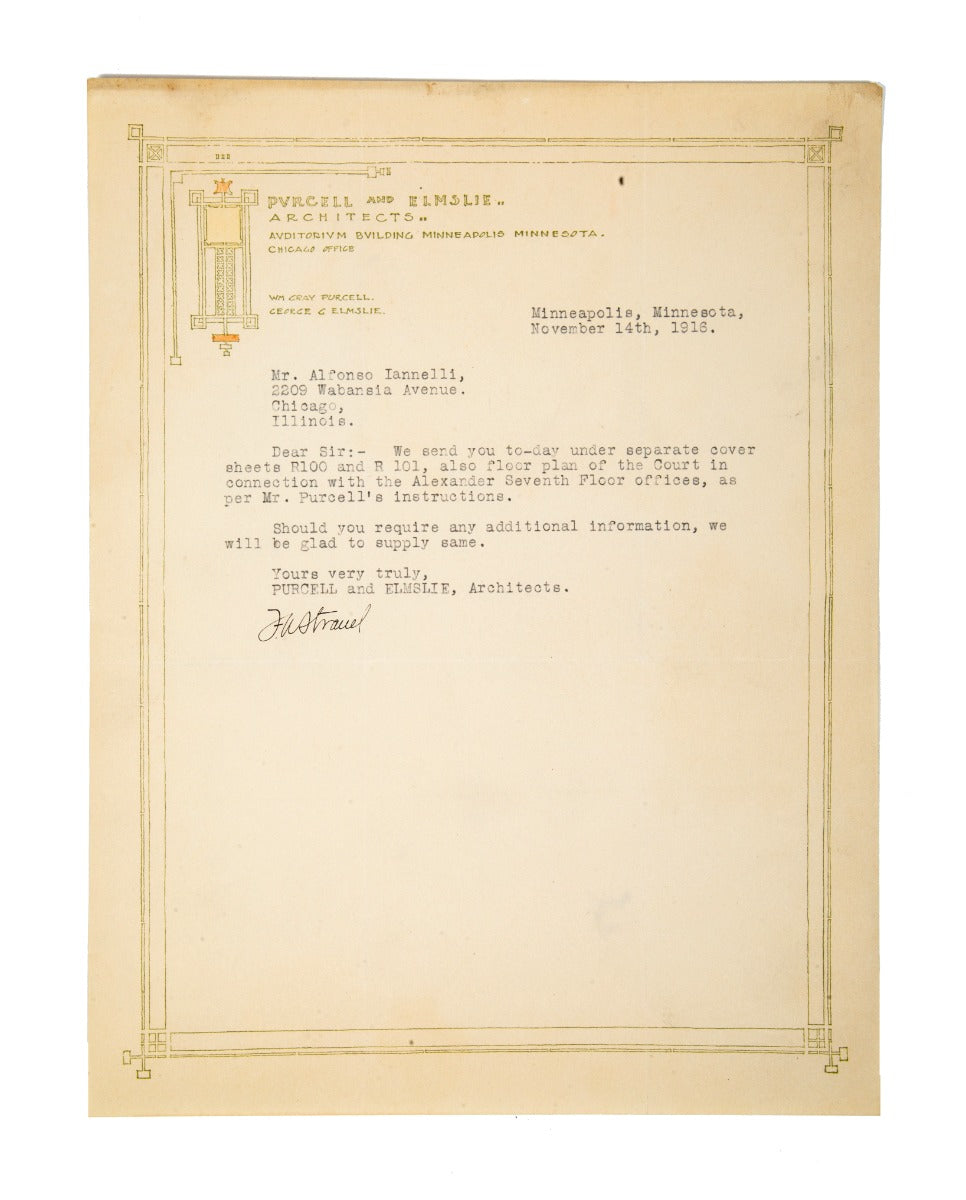 dated 1916 purcell and elmslie typed letter designed by george grant elmslie