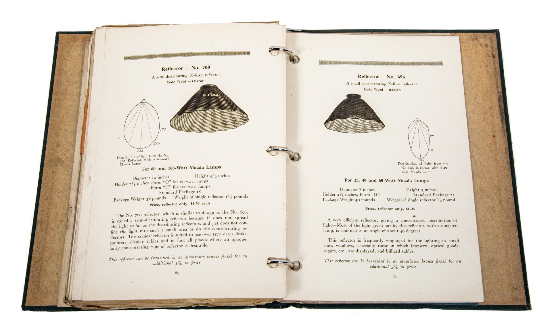 early 20th century original national x-ray reflector company light fixture and shade product catalog