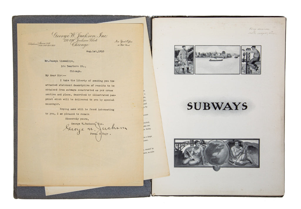 rare museum-quality early 20th century chicago-based george w. jackson contractor catalog with chicago "l" schematics