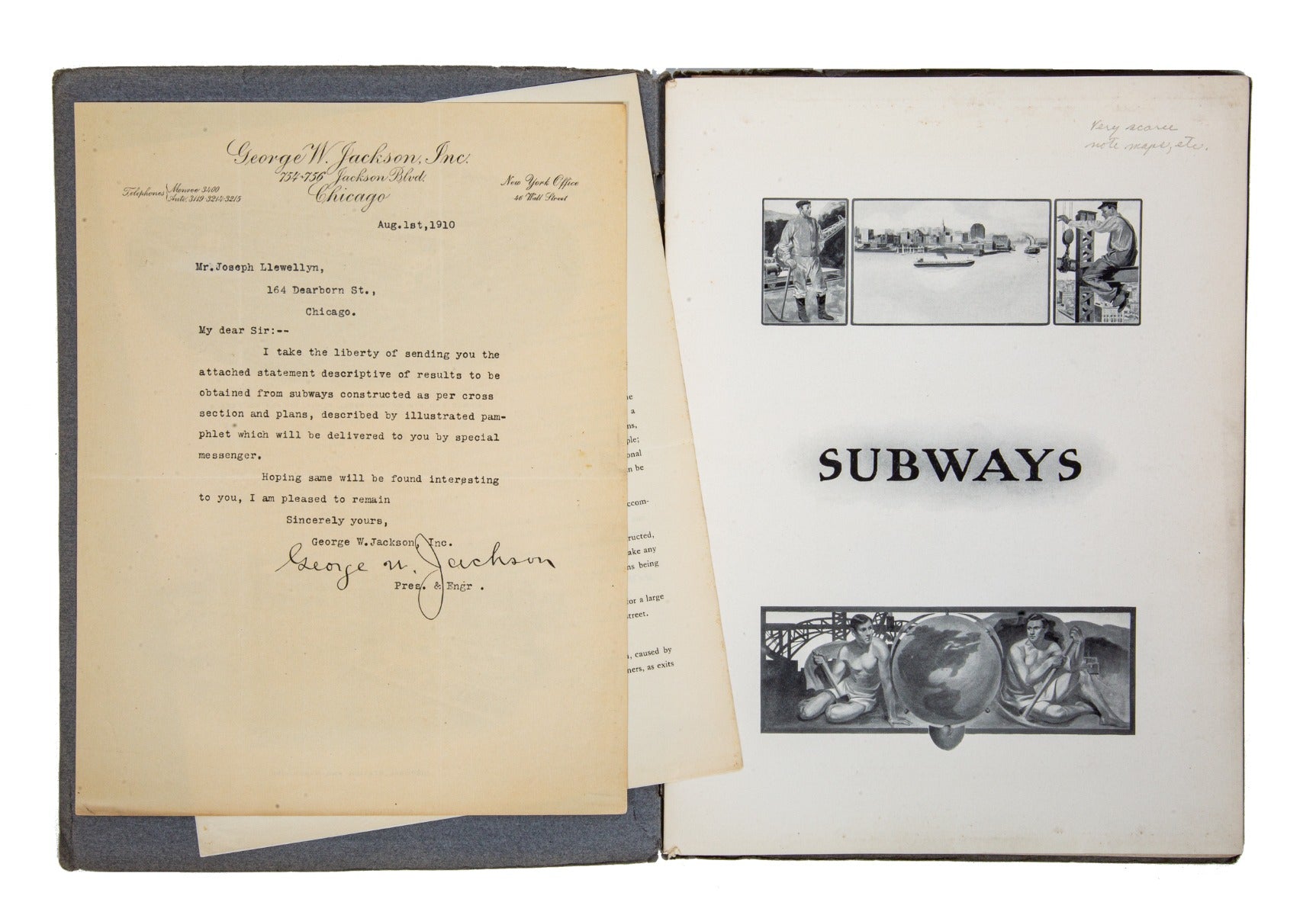 rare museum-quality early 20th century chicago-based george w. jackson contractor catalog with chicago "l" schematics