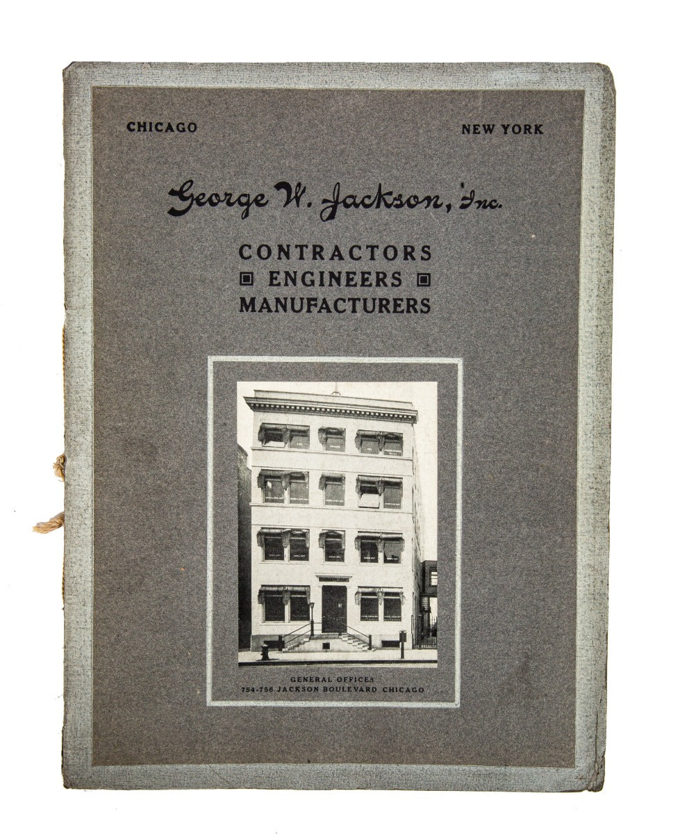 rare museum-quality early 20th century chicago-based george w. jackson contractor catalog with chicago "l" schematics